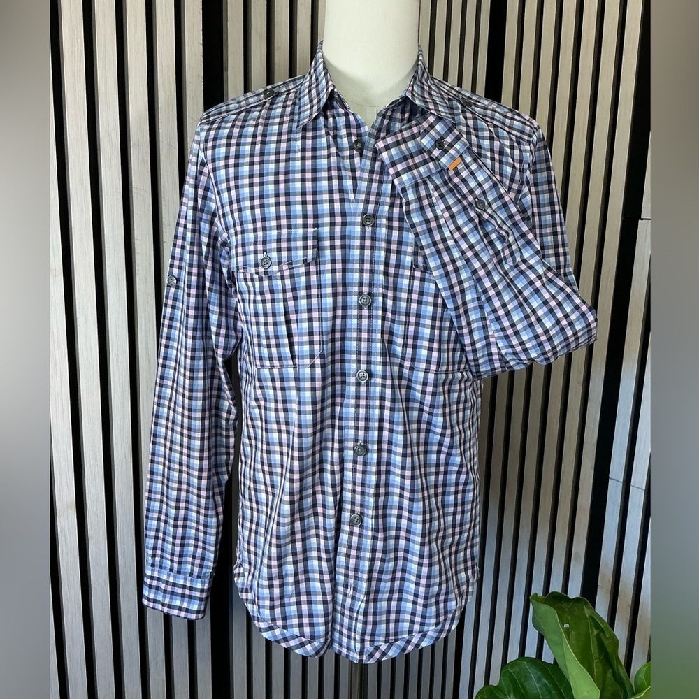 Boss Men's Shirt Orange Sharp Fit Long Sleeve Button-Up Size M 100% Cotton